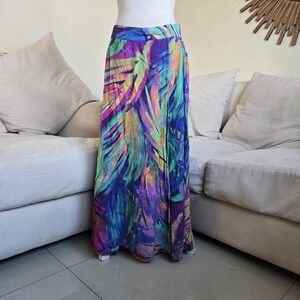 Soft Surroundings Maxi Skirt PS Petite Small Blue Purple Tropical Print